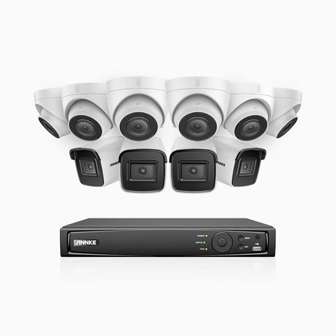 H800 - Kit videosorveglianza PoE 16 canali 8 MPX (4K), 4 telecamere bullet e 6 telecamere turret, visione notturna a colori e IR,microfono integrato, riconoscere di persone e veicoli, supporta ONVIF e RTSP