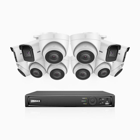 H800 - Kit videosorveglianza PoE 16 canali 8 MPX (4K), 4 telecamere bullet e 8 telecamere turret, visione notturna a colori e IR,microfono integrato, riconoscere di persone e veicoli, supporta ONVIF e RTSP