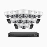 H800 - Kit videosorveglianza PoE 16 canali 8 MPX (4K), 4 telecamere bullet e 12 telecamere dome, resistente ai vandalismi IK10, visione notturna a colori e IR, microfono integrato, riconoscere di persone e veicoli, supporta ONVIF e RTSP