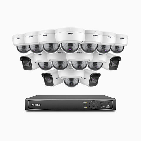 H800 - Kit videosorveglianza PoE 16 canali 8 MPX (4K), 4 telecamere bullet e 12 telecamere dome, resistente ai vandalismi IK10, visione notturna a colori e IR, microfono integrato, riconoscere di persone e veicoli, supporta ONVIF e RTSP