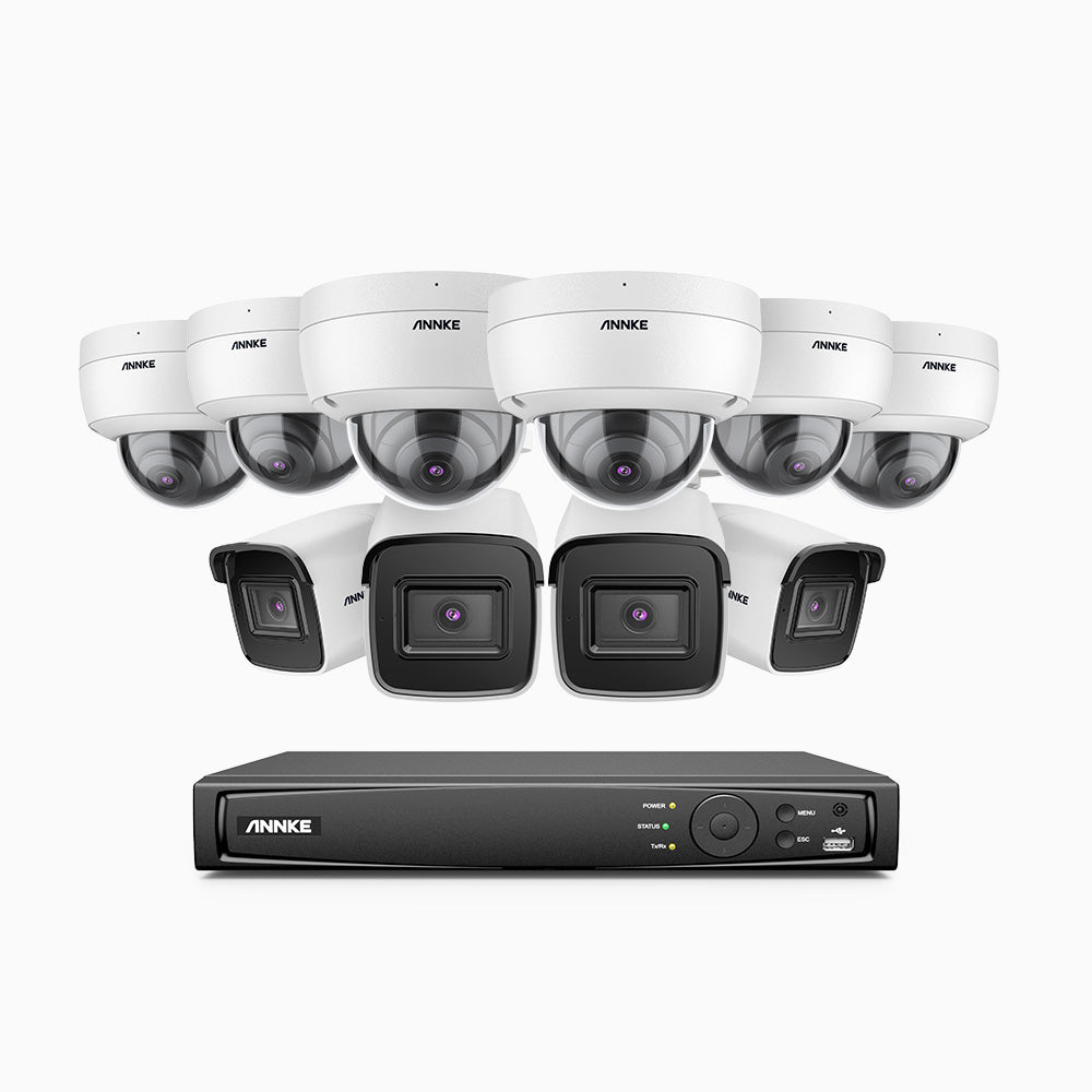 H800 - Kit videosorveglianza PoE 16 canali 8 MPX (4K), 4 telecamere bullet e 6 telecamere dome, resistente ai vandalismi IK10, visione notturna a colori e IR, microfono integrato, riconoscere di persone e veicoli, supporta ONVIF e RTSP