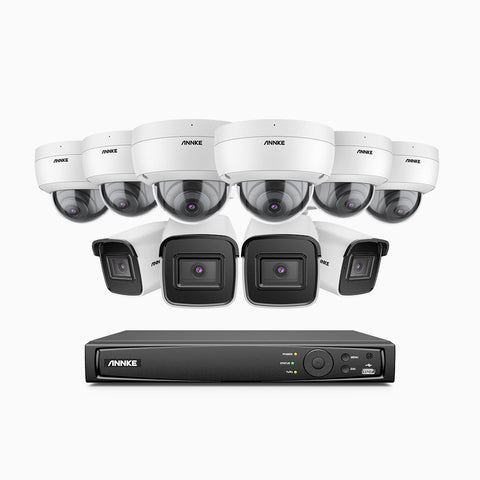 H800 - Kit videosorveglianza PoE 16 canali 8 MPX (4K), 4 telecamere bullet e 6 telecamere dome, resistente ai vandalismi IK10, visione notturna a colori e IR, microfono integrato, riconoscere di persone e veicoli, supporta ONVIF e RTSP