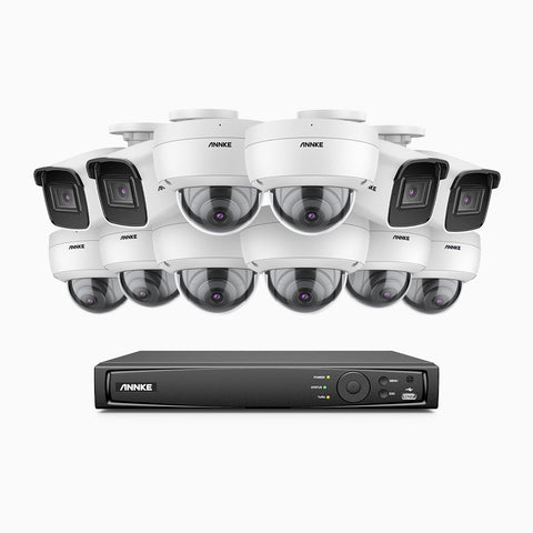 H800 - Kit videosorveglianza PoE 16 canali 8 MPX (4K), 4 telecamere bullet e 8 telecamere dome, resistente ai vandalismi IK10, visione notturna a colori e IR, microfono integrato, riconoscere di persone e veicoli, supporta ONVIF e RTSP