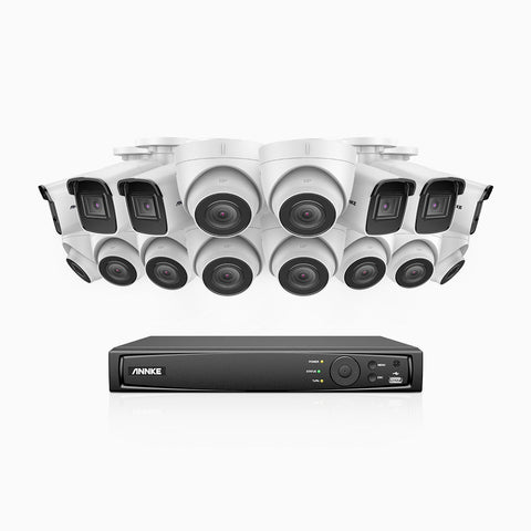 H800 - Kit videosorveglianza PoE 16 canali 8 MPX (4K), 6 telecamere bullet e 10 telecamere turret, visione notturna a colori e IR,microfono integrato, riconoscere di persone e veicoli, supporta ONVIF e RTSP