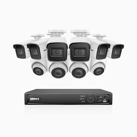 H800 - Kit videosorveglianza PoE 16 canali 8 MPX (4K), 6 telecamere bullet e 4 telecamere turret, visione notturna a colori e IR,microfono integrato, riconoscere di persone e veicoli, supporta ONVIF e RTSP