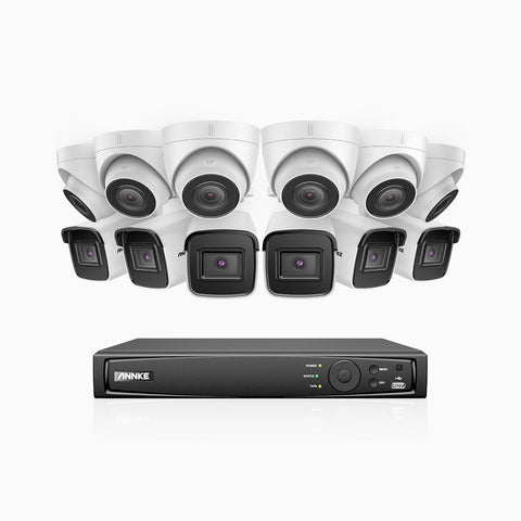 H800 - Kit videosorveglianza PoE 16 canali 8 MPX (4K), 6 telecamere bullet e 6 telecamere turret, visione notturna a colori e IR,microfono integrato, riconoscere di persone e veicoli, supporta ONVIF e RTSP