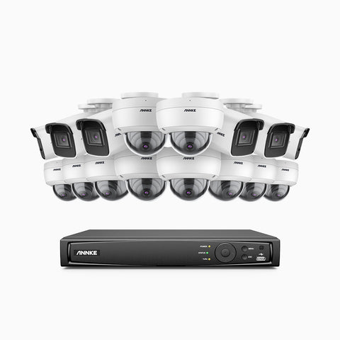 H800 - Kit videosorveglianza PoE 16 canali 8 MPX (4K), 6 telecamere bullet e 10 telecamere dome, resistente ai vandalismi IK10, visione notturna a colori e IR, microfono integrato, riconoscere di persone e veicoli, supporta ONVIF e RTSP