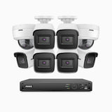 H800 - Kit videosorveglianza PoE 8 canali 8 MPX (4K), 6 telecamere bullet e 2 telecamere dome, resistente ai vandalismi IK10, visione notturna a colori e IR, microfono integrato, riconoscere di persone e veicoli, supporta ONVIF e RTSP