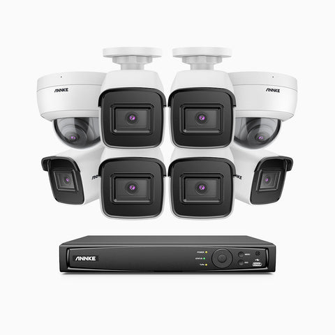 H800 - Kit videosorveglianza PoE 8 canali 8 MPX (4K), 6 telecamere bullet e 2 telecamere dome, resistente ai vandalismi IK10, visione notturna a colori e IR, microfono integrato, riconoscere di persone e veicoli, supporta ONVIF e RTSP