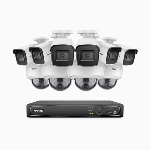 H800 - Kit videosorveglianza PoE 16 canali 8 MPX (4K), 6 telecamere bullet e 4 telecamere dome, resistente ai vandalismi IK10, visione notturna a colori e IR, microfono integrato, riconoscere di persone e veicoli, supporta ONVIF e RTSP