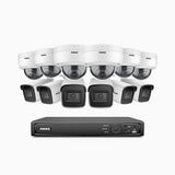 H800 - Kit videosorveglianza PoE 16 canali 8 MPX (4K), 6 telecamere bullet e 6 telecamere dome, resistente ai vandalismi IK10, visione notturna a colori e IR, microfono integrato, riconoscere di persone e veicoli, supporta ONVIF e RTSP