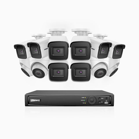 H800 - Kit videosorveglianza PoE 16 canali 8 MPX (4K), 8 telecamere bullet e 4 telecamere turret, visione notturna a colori e IR,microfono integrato, riconoscere di persone e veicoli, supporta ONVIF e RTSP