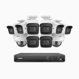 H800 - Kit videosorveglianza PoE 16 canali 8 MPX (4K), 8 telecamere bullet e 2 telecamere dome, resistente ai vandalismi IK10, visione notturna a colori e IR, microfono integrato, riconoscere di persone e veicoli, supporta ONVIF e RTSP