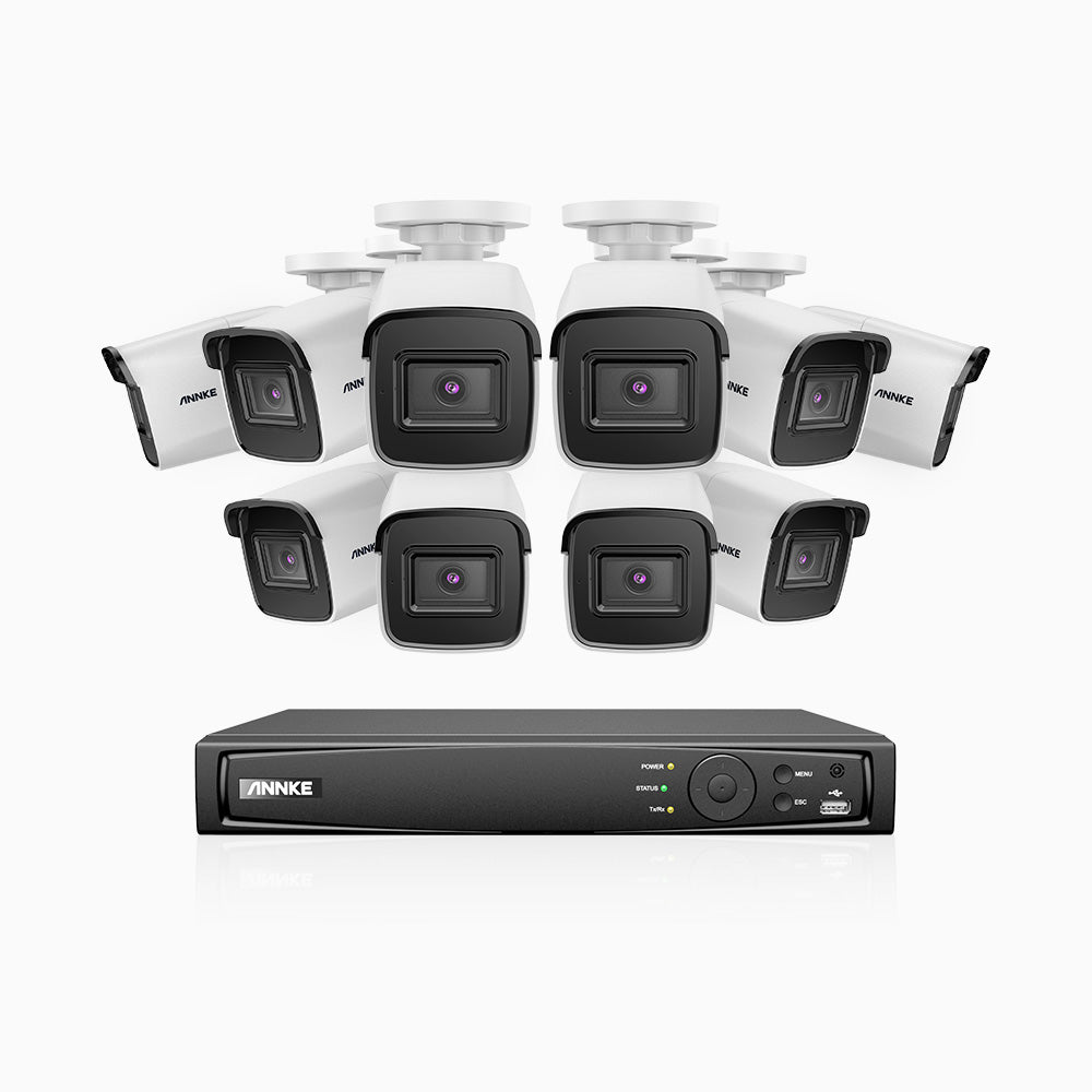 H800 - Kit videosorveglianza PoE 16 canali con 10 telecamere 8 MPX (4K), visione notturna a colori e IR,microfono integrato, riconoscere di persone e veicoli, supporta ONVIF e RTSP