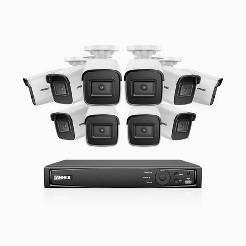 H800 - Kit videosorveglianza PoE 16 canali con 10 telecamere 8 MPX (4K), visione notturna a colori e IR,microfono integrato, riconoscere di persone e veicoli, supporta ONVIF e RTSP