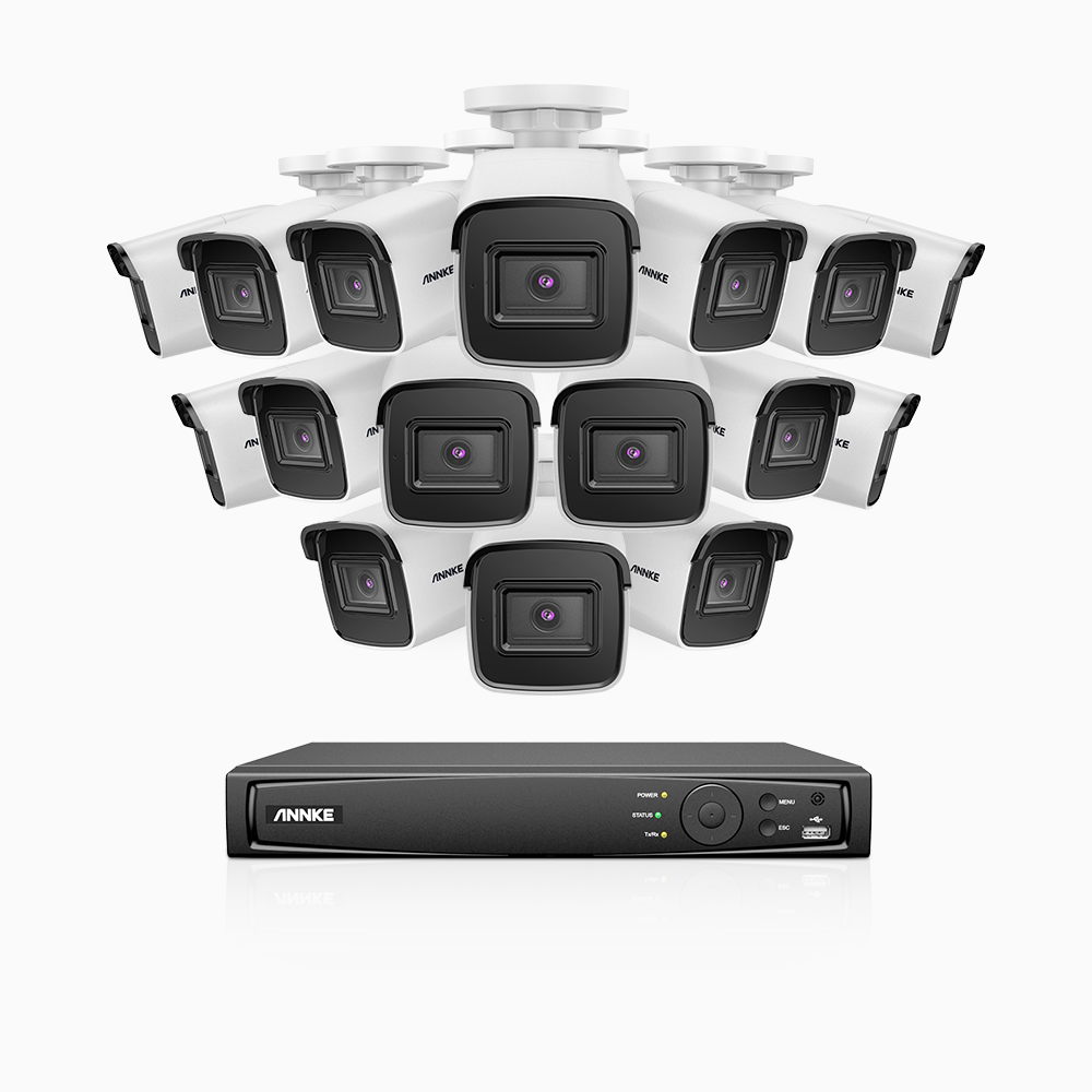 H800 - Kit videosorveglianza PoE 16 canali con 16 telecamere 8 MPX (4K), visione notturna a colori e IR,microfono integrato, riconoscere di persone e veicoli, supporta ONVIF e RTSP