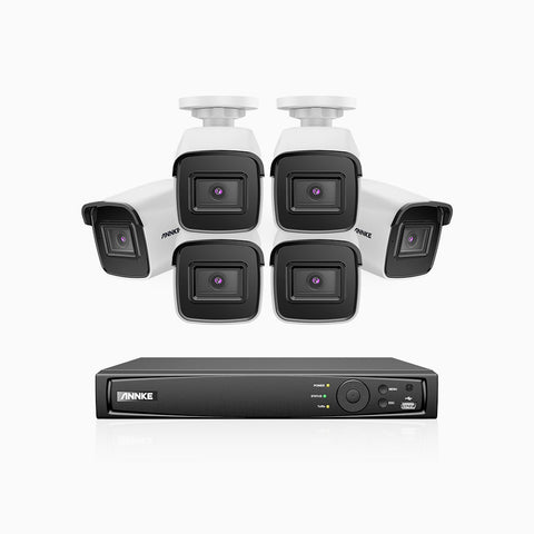 H800 - Kit videosorveglianza PoE 16 canali con 6 telecamere 8 MPX (4K), visione notturna a colori e IR,microfono integrato, riconoscere di persone e veicoli, supporta ONVIF e RTSP