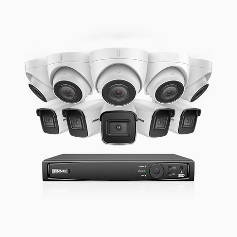 H800 - Kit videosorveglianza PoE 16 canali 8 MPX (4K), 5 telecamere bullet e 5 telecamere turret, visione notturna a colori e IR,microfono integrato, riconoscere di persone e veicoli, supporta ONVIF e RTSP