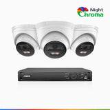 NightChroma<sup>TM</sup> NCK500 - Kit videosorveglianza PoE 8 canali con 3 telecamere 3K, visione notturna a colori Acme, f/1.0 Super apertura, 0.001 Lux, allineamento attivo, microfono integrato, slot scheda MicroSD