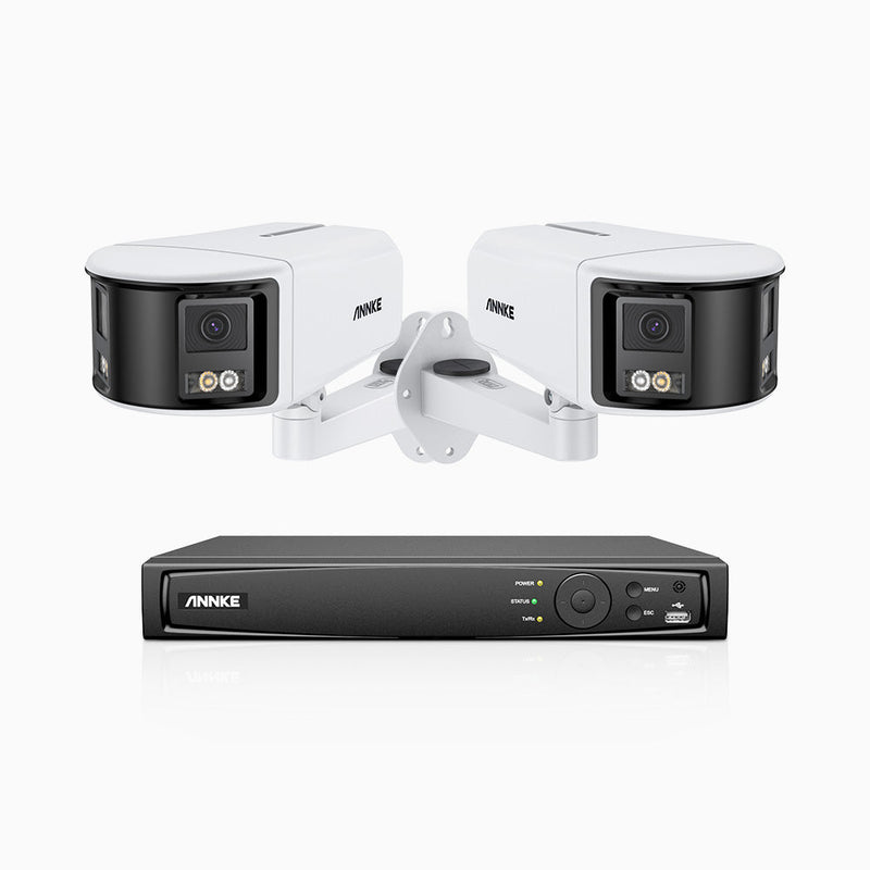 FDH600 - Kit videosorveglianza PoE 8 canali con 2 doppia lente telecamere 6 MPX, ultra grandangolo 180°, super apertura f/1.2, sensore BSI, visione notturna a colori, microfono incorporato