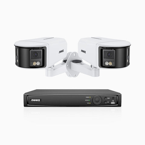 FDH600 - Kit videosorveglianza PoE 8 canali con 2 doppia lente telecamere 6 MPX, ultra grandangolo 180°, super apertura f/1.2, sensore BSI, visione notturna a colori, microfono incorporato
