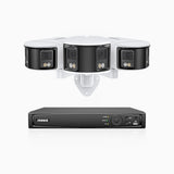 FDH600 - Kit videosorveglianza PoE 8 canali con 3 doppia lente telecamere 6 MPX, ultra grandangolo 180°, super apertura f/1.2, sensore BSI, visione notturna a colori, microfono incorporato