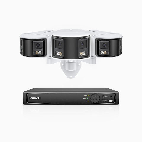 FDH600 - Kit videosorveglianza PoE 8 canali con 3 doppia lente telecamere 6 MPX, ultra grandangolo 180°, super apertura f/1.2, sensore BSI, visione notturna a colori, microfono incorporato