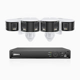 FDH600 - Kit videosorveglianza PoE 8 canali con 4 doppia lente telecamere 6 MPX, ultra grandangolo 180°, super apertura f/1.2, sensore BSI, visione notturna a colori, microfono incorporato