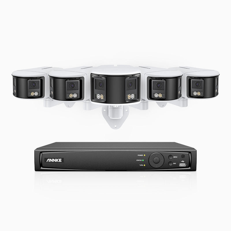 FDH600 - Kit videosorveglianza PoE 8 canali con 5 doppia lente telecamere 6 MPX, ultra grandangolo 180°, super apertura f/1.2, sensore BSI, visione notturna a colori, microfono incorporato