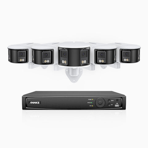 FDH600 - Kit videosorveglianza PoE 8 canali con 5 doppia lente telecamere 6 MPX, ultra grandangolo 180°, super apertura f/1.2, sensore BSI, visione notturna a colori, microfono incorporato