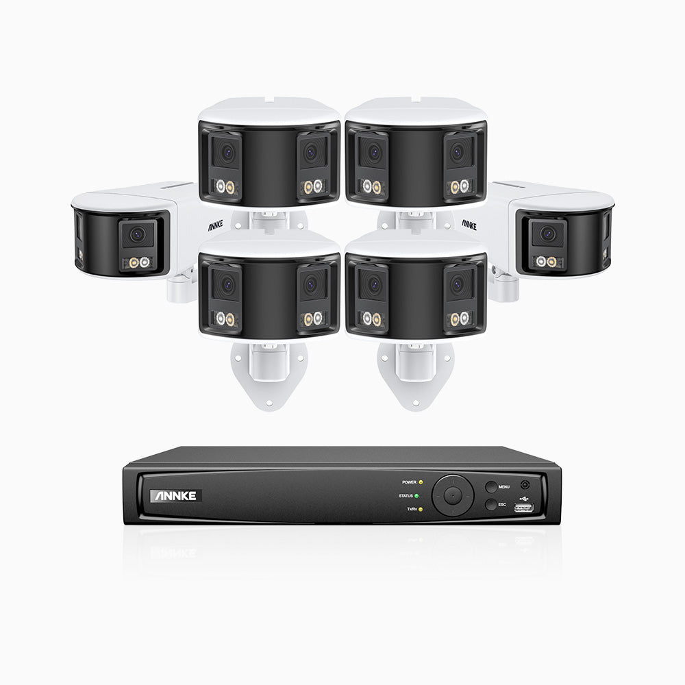 FDH600 - Kit videosorveglianza PoE 8 canali con 6 doppia lente telecamere 6 MPX, ultra grandangolo 180°, super apertura f/1.2, sensore BSI, visione notturna a colori, microfono incorporato