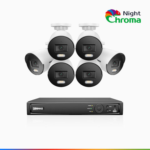 NightChroma<sup>TM</sup> NCK500 - Kit videosorveglianza PoE 8 canali con 6 telecamere 3K, visione notturna a colori Acme, f/1.0 Super apertura, 0.001 Lux, allineamento attivo, microfono integrato, slot scheda MicroSD