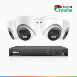 NightChroma<sup>TM</sup> NCK500 - Kit videosorveglianza PoE 8 canali con 4 telecamere 3K, visione notturna a colori Acme, f/1.0 Super apertura, 0.001 Lux, allineamento attivo, microfono integrato, slot scheda MicroSD