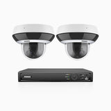 HCZ504 - Kit videosorveglianza PoE PTZ 8 canali con 2 telecamere 3K, zoom ottico 4X, resistente ai vandalismi IK10, obiettivo 2,8-12 mm, analisi intelligente del comportamento, visione notturna a colori e antiappannamento