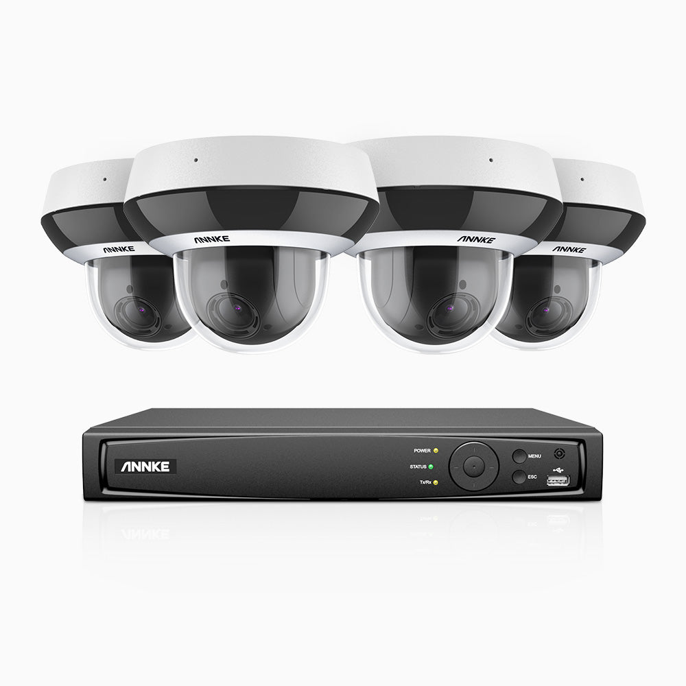 HCZ504 - Kit videosorveglianza PoE PTZ 8 canali con 4 telecamere 3K, zoom ottico 4X, resistente ai vandalismi IK10, obiettivo 2,8-12 mm, analisi intelligente del comportamento, visione notturna a colori e antiappannamento