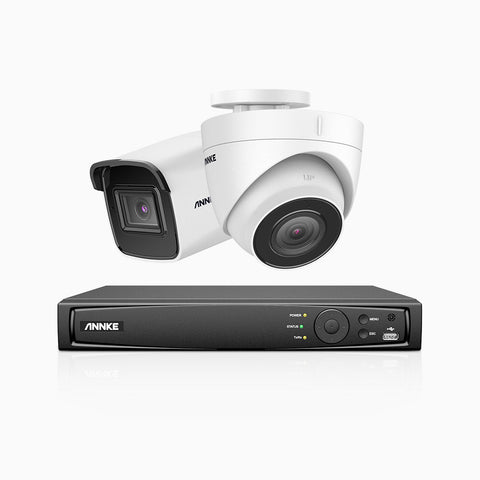 H800 - Kit videosorveglianza PoE 8 canali 8 MPX (4K), 1 telecamera bullet e 1 telecamera turret, visione notturna a colori e IR,microfono integrato, riconoscere di persone e veicoli, supporta ONVIF e RTSP