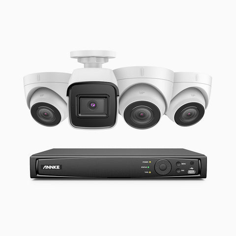 H800 - Kit videosorveglianza PoE 8 canali 8 MPX (4K), 1 telecamera bullet e 3 telecamere turret, visione notturna a colori e IR,microfono integrato, riconoscere di persone e veicoli, supporta ONVIF e RTSP