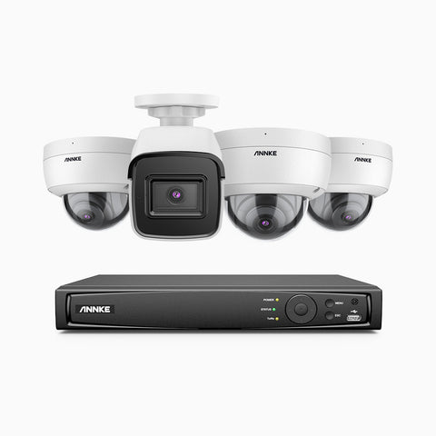 H800 - Kit videosorveglianza PoE 8 canali 8 MPX (4K), 1 telecamera bullet e 3 telecamere dome, resistente ai vandalismi IK10, visione notturna a colori e IR, microfono integrato, riconoscere di persone e veicoli, supporta ONVIF e RTSP