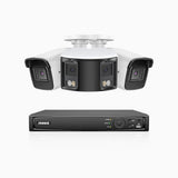 HDCK680 - Kit videosorveglianza PoE 8 canali con 2 telecamera 4K e 1 telecamera 6 MPX doppia lente(ultra grandangolo 180°), visione notturna a colori, microfono incorporato, riconoscere di persone e veicoli