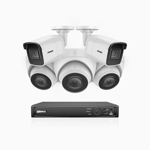 H800 - Kit videosorveglianza PoE 8 canali 8 MPX (4K), 2 telecamere bullet e 3 telecamere turret, visione notturna a colori e IR,microfono integrato, riconoscere di persone e veicoli, supporta ONVIF e RTSP