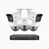 H800 - Kit videosorveglianza PoE 8 canali 8 MPX (4K), 2 telecamere bullet e 3 telecamere dome, resistente ai vandalismi IK10, visione notturna a colori e IR, microfono integrato, riconoscere di persone e veicoli, supporta ONVIF e RTSP