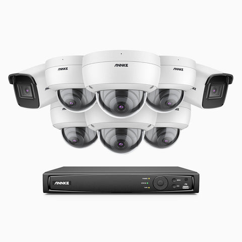 H800 - Kit videosorveglianza PoE 8 canali 8 MPX (4K), 2 telecamere bullet e 6 telecamere dome, resistente ai vandalismi IK10, visione notturna a colori e IR, microfono integrato, riconoscere di persone e veicoli, supporta ONVIF e RTSP