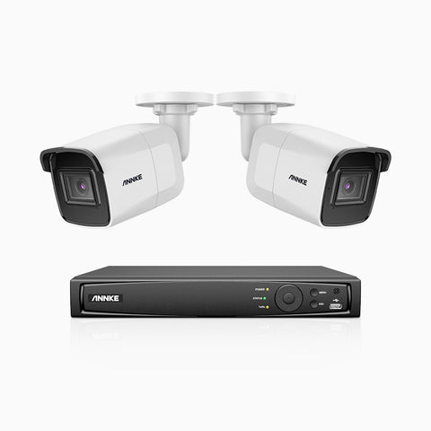 H800 - Kit videosorveglianza PoE 8 canali con 2 telecamere 8 MPX (4K), riconoscere di persone e veicoli, visione notturna a colori e IR,microfono integrato, supporta ONVIF e RTSP