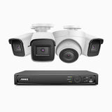 H800 - Kit videosorveglianza PoE 8 canali 8 MPX (4K), 3 telecamere bullet e 1 telecamera turret, visione notturna a colori e IR,microfono integrato, riconoscere di persone e veicoli, supporta ONVIF e RTSP