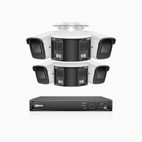 HDCK680 - Kit videosorveglianza PoE 8 canali con 4 telecamera 4K e 2 telecamera 6 MPX doppia lente(ultra grandangolo 180°), visione notturna a colori, microfono incorporato, riconoscere di persone e veicoli