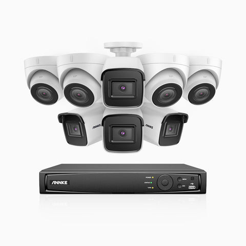 H800 - Kit videosorveglianza PoE 8 canali 8 MPX (4K), 4 telecamere bullet e 4 telecamere turret, visione notturna a colori e IR,microfono integrato, riconoscere di persone e veicoli, supporta ONVIF e RTSP