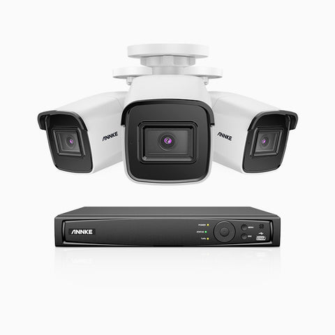 H800 - Kit videosorveglianza PoE 8 canali con 3 telecamere 8 MPX (4K), visione notturna a colori e IR,microfono integrato, riconoscere di persone e veicoli, supporta ONVIF e RTSP