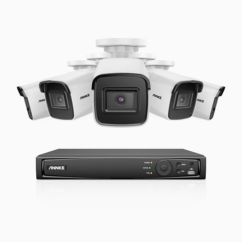 H800 - Kit videosorveglianza PoE 8 canali con 5 telecamere 8 MPX (4K), visione notturna a colori e IR,microfono integrato, riconoscere di persone e veicoli, supporta ONVIF e RTSP
