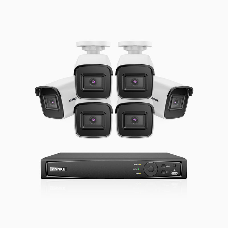 H800 - Kit videosorveglianza PoE 8 canali con 6 telecamere 8 MPX (4K), visione notturna a colori e IR,microfono integrato, riconoscere di persone e veicoli, supporta ONVIF e RTSP