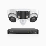 HDCK680 - Kit videosorveglianza PoE 8 canali con 2 telecamera 4K e 1 telecamera 6 MPX doppia lente(ultra grandangolo 180°), visione notturna a colori, microfono incorporato, riconoscere di persone e veicoli